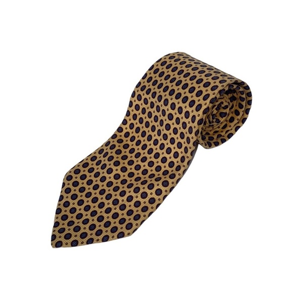 Lauren Ralph Lauren Tie 100% Silk Yellow Circle Patterned Vintage Preppy - Picture 1 of 8